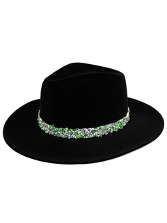 Kit chapéu Fedora Aveludado Preto aba 8cm com 3 faixas de pedras - 47023 - comprar online