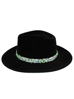 Kit chapéu Fedora Aveludado Preto aba 8cm com 3 faixas de pedras - 47023 na internet