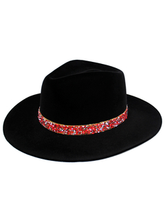 Kit chapéu Fedora Aveludado Preto aba 8cm com 3 faixas de pedras - 47024 - comprar online