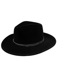 Kit chapéu Fedora Aveludado Preto aba 8cm com 2 faixas de seta em metal - 47027 - comprar online
