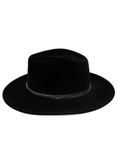 Imagem do Kit chapéu Fedora Aveludado Preto aba 8cm com 2 faixas de seta em metal - 47026