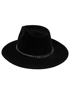 Kit chapéu Fedora Aveludado Preto aba 8cm com 2 faixas de seta em metal - 47026