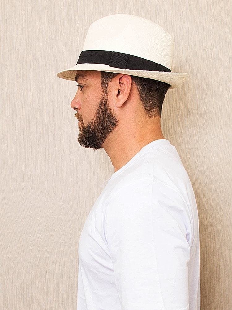 Chapéu Panamá Branco Original de Palha Toquilha artesanal.