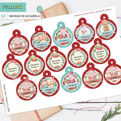 Etiquetas EDITABLES Imprimibles Navidad de Acuarela: Tags Imprimibles TEXTOS EDITABLES - comprar online