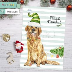 Postal Imprimible Navidad : perro Golden Retriever