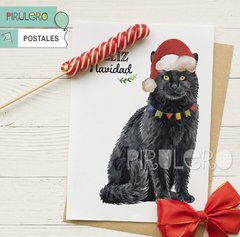 Postal Imprimible Navidad: Gato Negro