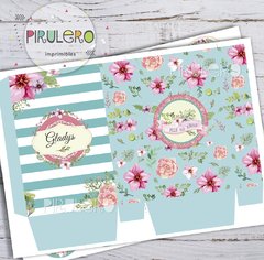 Kit imprimible Shabby chic Acqua rayas y flores