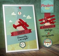 Kit Imprimible Avión Rojo Vintage
