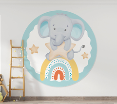 Banner Imprimible Elefante y arcoiris circular y fundas para mesas cilindricas - comprar online