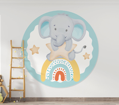 Banner Imprimible circular Elefante y Arcoiris