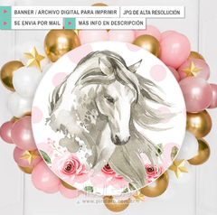 Banner Imprimible Circular Caballos rosa s/txt