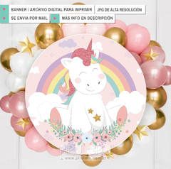 Banner Imprimible Circular Unicornios y arcoiris s/txt