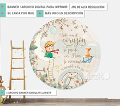 Banner Imprimible Circular Principito Vintage Celeste con frase