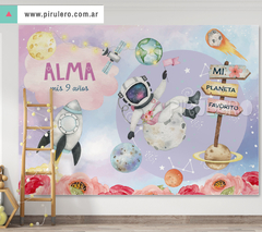 Banner Imprimible Espacioy planetas_astronauta con flores