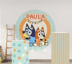 Banner Imprimible circular Bluey celeste y fundas para mesas cilindricas o paneles - comprar online