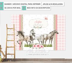 Banner Imprimible Caballos Rosa