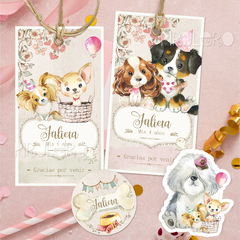 Kit Imprimible perritos cachorros de acuarela rosa - tienda online