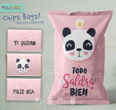 Chip Bags Modelo Panda rosa + etiqueta chocolatines