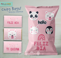 Chip Bags Modelo animalitos rosa 2 + etiqueta chocolatines