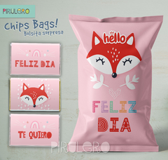 Chip Bags Modelo zorro rosa + etiqueta chocolatines