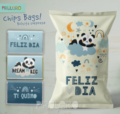 Chip Bags Modelo panda y arcoiris + etiqueta chocolatines