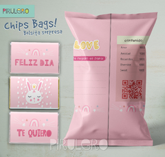 Chip Bags Modelo conejo rosa + etiqueta chocolatines en internet