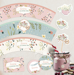 Kit Imprimible Flores de primavera - primer año - candy bar - baby shower - pirulero imprimibles