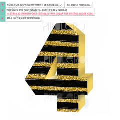 Kit imprimible Números 3d Glitter dorado y negro + Power point - comprar online