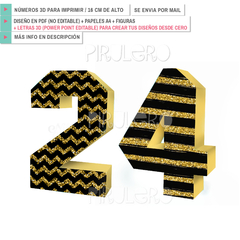 Kit imprimible Números 3d Glitter dorado y negro + Power point - comprar online
