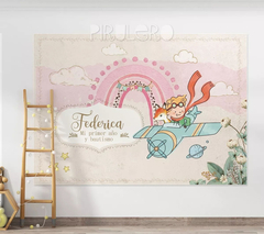 Banner Imprimible Principito Vintage rosa avión