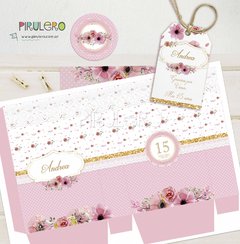 Kit imprimible Shabby Chic Rosa, Blanco y Dorado - Pirulero