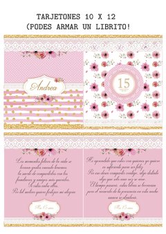 Kit imprimible Shabby Chic Rosa, Blanco y Dorado en internet