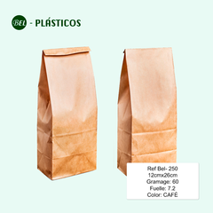 BOLSA PAPEL KRAFT 4 LB - 12cm x 26cm GRAMAJE 60 - FUELLE 7.2 - PAQ 100 UND Ref-Bel 250 - comprar online