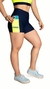 Short feminino para crossfit azul marinho com bolso neon
