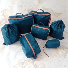 Set para organizar las valijas Azul petróleo / naranja 7 piezas