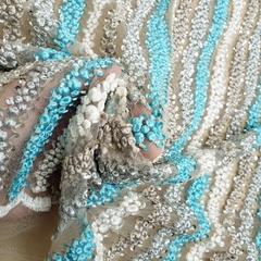 Tecido Tule Premium Bordado Bicolor com Pedrarias Verde Tiffany - comprar online
