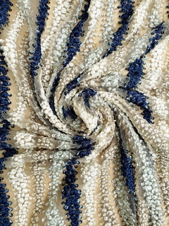 Tecido Tule Premium Bordado Bicolor com Pedrarias Azul Marinho na internet