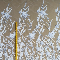 Imagem do Tecido Tule Bordado 3D Floral Branco 02