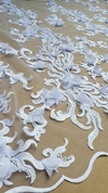 Tecido Tule Bordado 3D Floral Branco 01 - Tecidos Baratos - Compre e receba em casa.