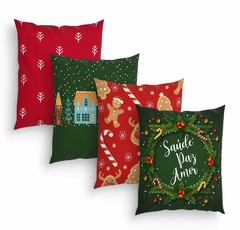 Kit 4 Capas de Almofadas Decorativas Natal Vermelha e Verde - comprar online