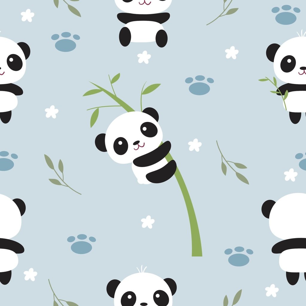 Papel de Parede Adesivo Desenho Panda com Fundo Branco 12m em