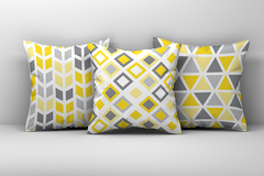 Kit 3 Capas de Almofadas Decorativas Geometrico Amarelo, Cinza e Branco 021