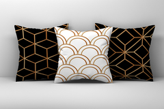 Kit 3 Capas de Almofadas Decorativas Geométrico Preto, Branco e Dourado.