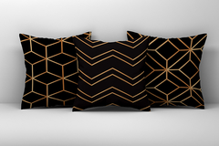 Kit 3 Capas de Almofadas Decorativas Geométrico Preto e Dourado