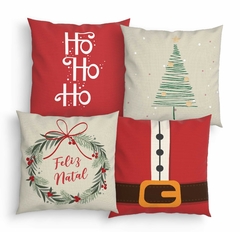 Kit 4 Capas Almofadas Decorativas 45cm Feliz Natal - Md60