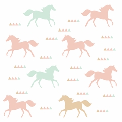 Papel De Parede Adesivo De Cavalos Rosê Verde e Bege - comprar online