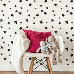 Papel de Parede Branco com Estrelas Pretas - comprar online