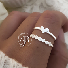 AN 409 - Anillo doble corazon y cubics (ACERO BLANCO)