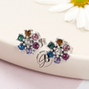 AR 1159 - Aros FLOR strass colores (ACERO BLANCO)