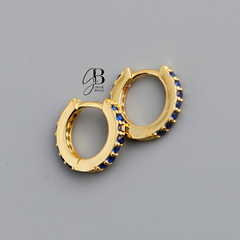 AR 254j - Aros argollas 10 mm cubics AZUL (PLATA 925 GOLD)